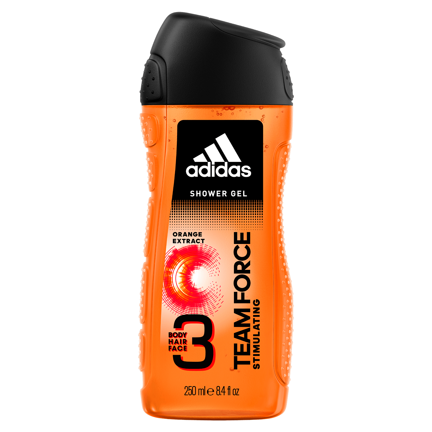 Adidas Orange Extract Team Force Stimulating Body Hair Face 3 Shower Gel