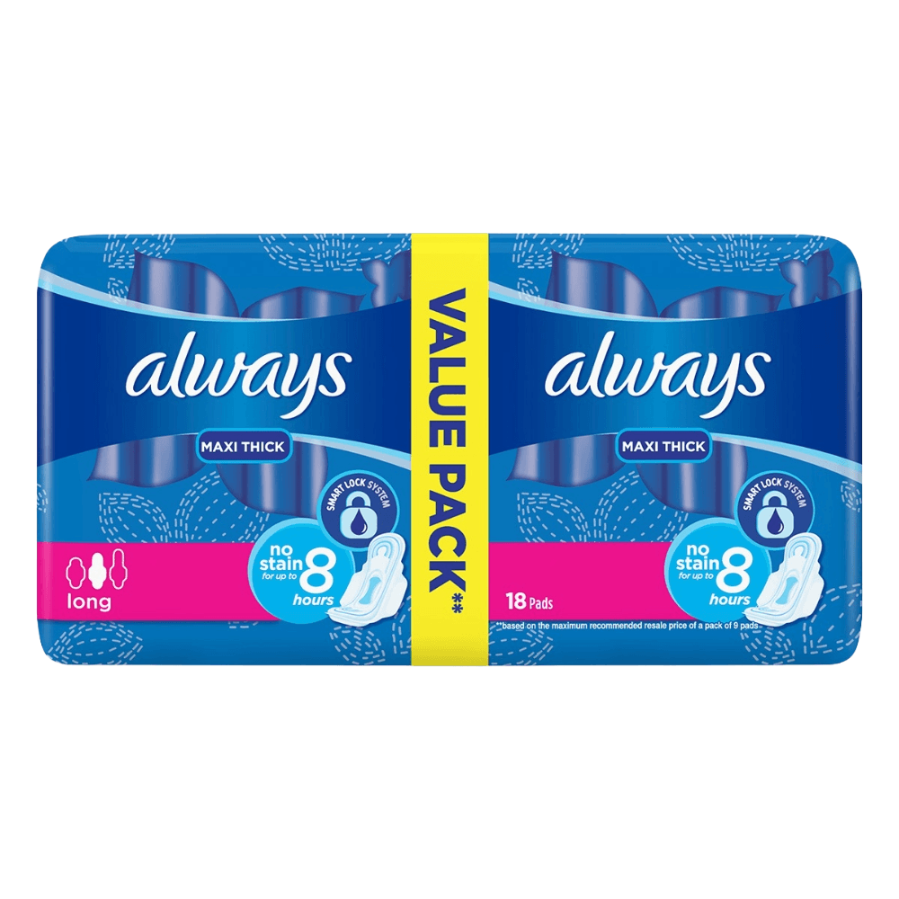 Always Thicks Maxi Sanitary Pads, Long, Value Pack