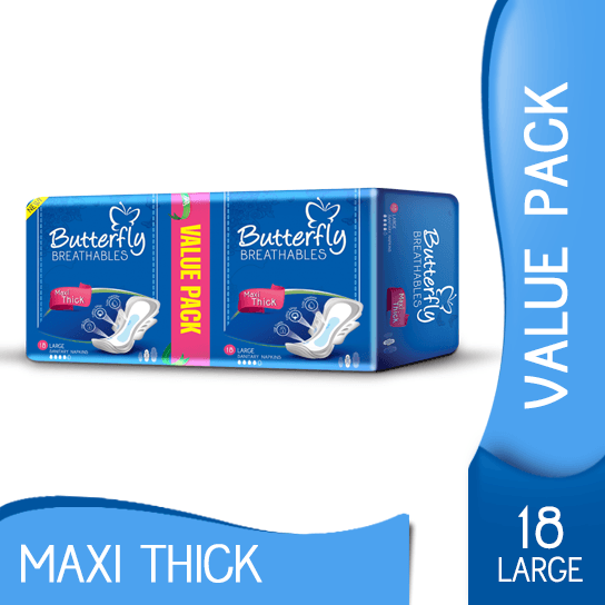 Butterfly Breathables Maxi Thick Sanitary Pads, Large, Value Pack