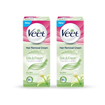 Veet Silk & Fresh Hair Removal Cream Double Pack + Free Wax Strips For Normal Skin